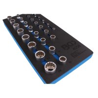 BGS Werkstattwageneinlage 1/3: Steckschlüssel-Einsätze Zwölfkant | 6,3 mm (1/4") / 12,5 mm (1/2") | 29-tlg.