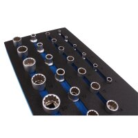 BGS Werkstattwageneinlage 1/3: Steckschlüssel-Einsätze Zwölfkant | 6,3 mm (1/4") / 12,5 mm (1/2") | 29-tlg.