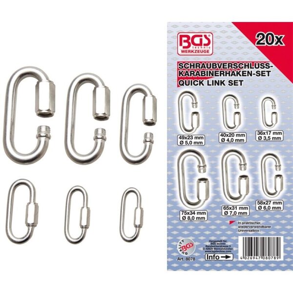BGS Schraubverschluss-Karabinerhaken-Set, 20-tlg.